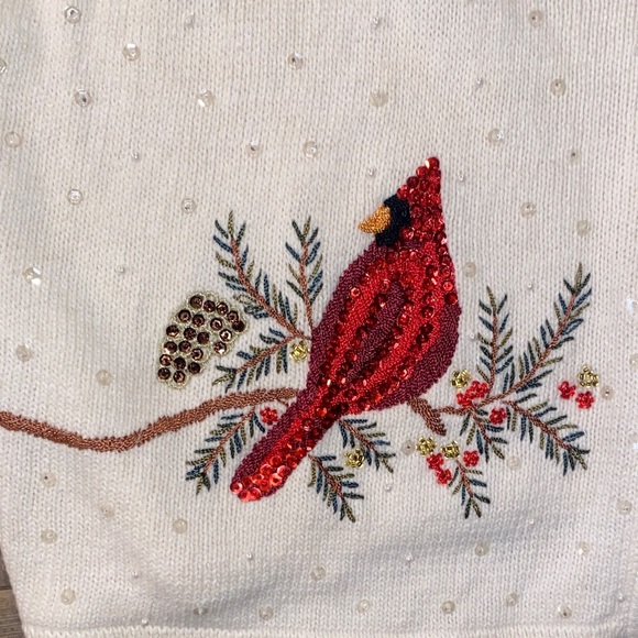 Vintage Women's sequin Cardinal Embroidered Sweater - Picture 4 of 7